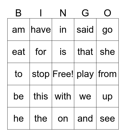 Word Wall Bingo Card