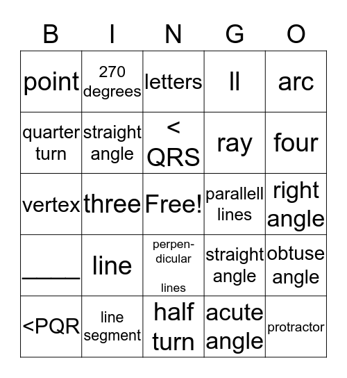 Geometry Review Bingo Card