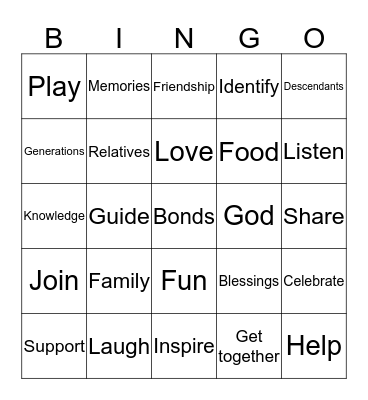 Sunday Family Dinner Bingo Card