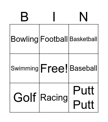 Sports Bingo Card