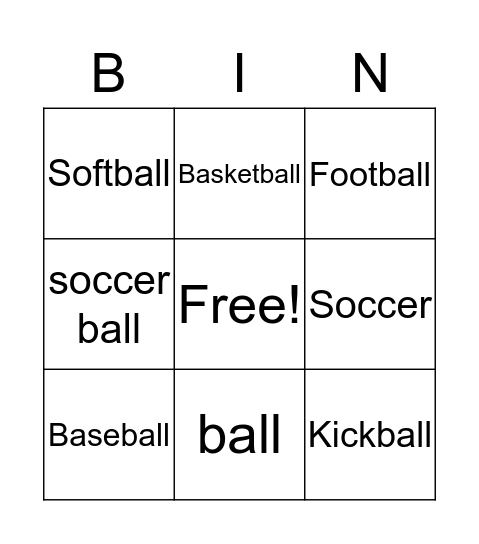 Sports Bingo Card