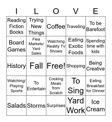 I LOVE IT Bingo Card