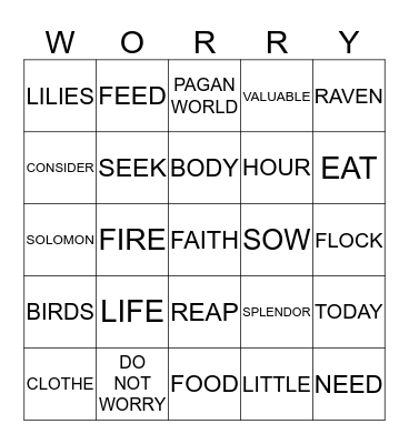 Do Not Worry Bingo Card
