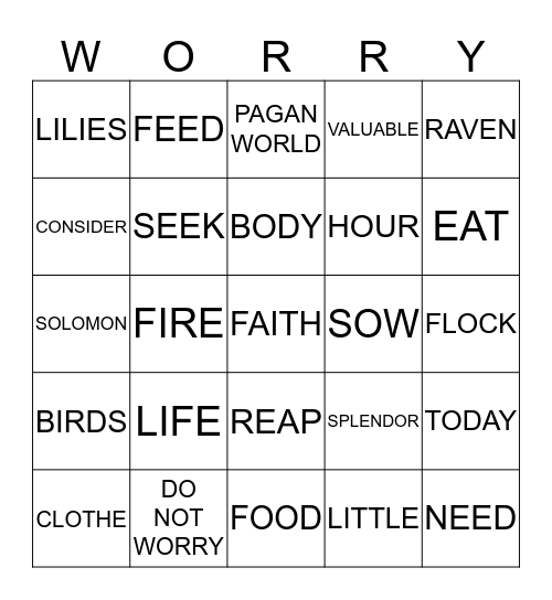 Do Not Worry Bingo Card