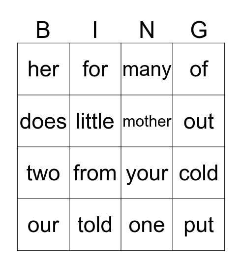 SIPPS Extension Pre Bingo Card