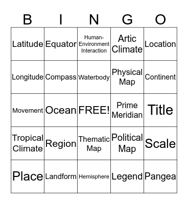 Geography Bingo Card