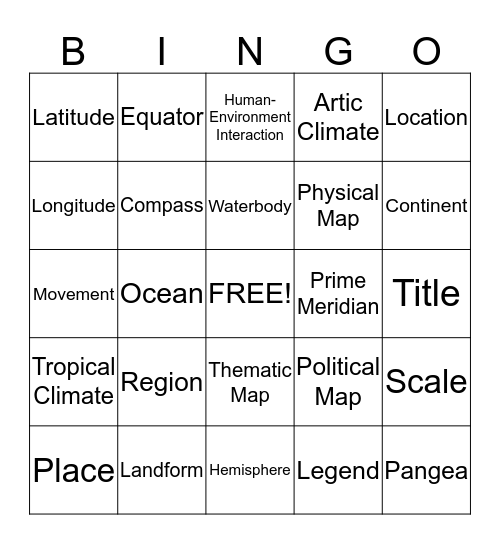 Geography Bingo Card