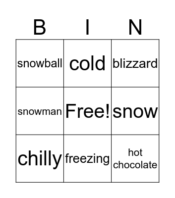 winter Bingo Card