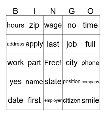 Job Bingo Card