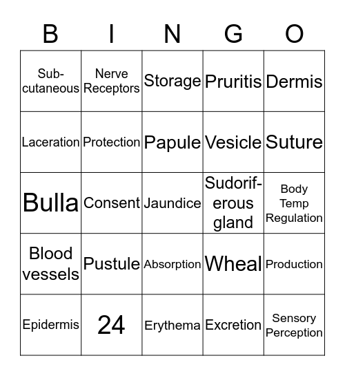 Integumentary System Bingo Card