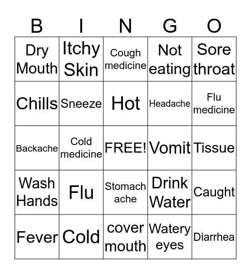 Flu & Cold Prevention  Bingo Card