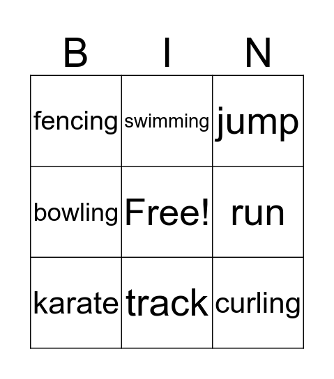 Sports Bingo Card