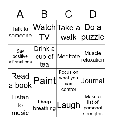 Coping Skills Bingo Card