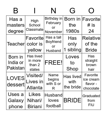 ALL ABOUT Shaista* Bingo Card