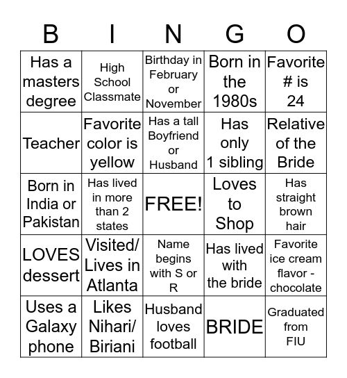 ALL ABOUT Shaista* Bingo Card