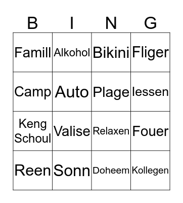 Läscht Summer Vakanz Bingo Card