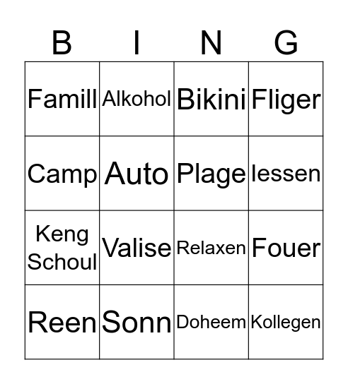 Läscht Summer Vakanz Bingo Card