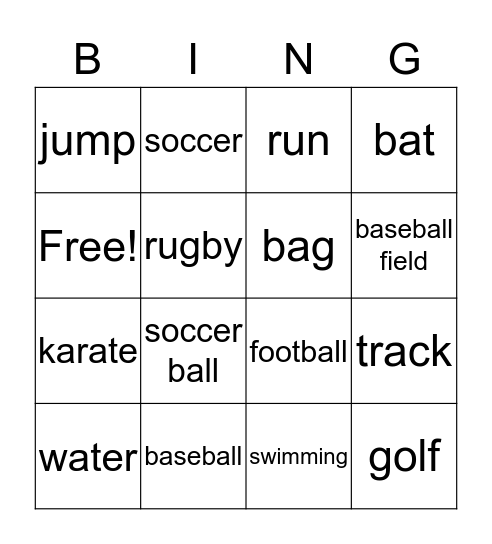 Sports Bingo Card