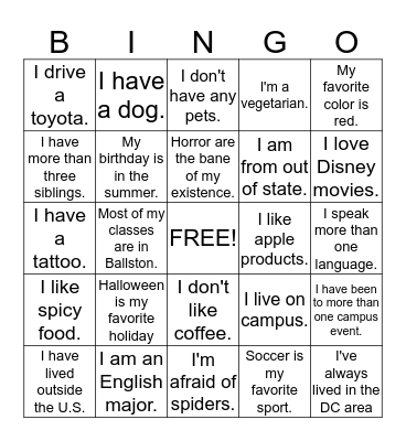 Discover 201 Bingo Card
