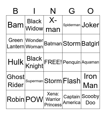 Superhero Bingo! Bingo Card