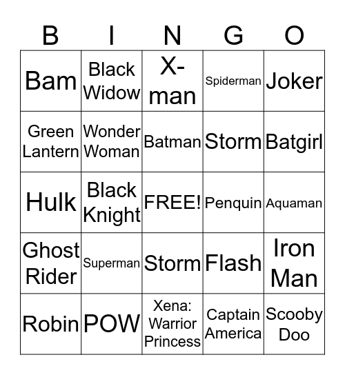 Superhero Bingo! Bingo Card