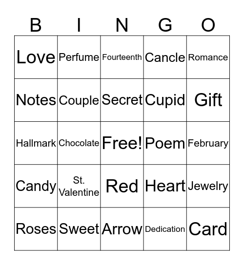 Valentines Day Bingo Card