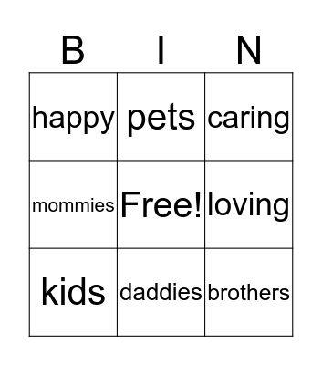 Family Bingo Card