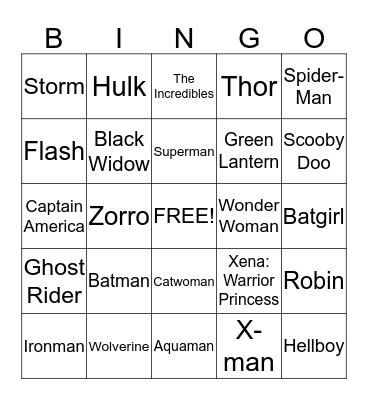 Superhero BINGO Card