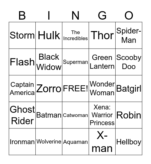 Superhero BINGO Card