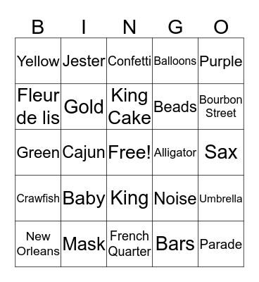 Mardi Gras Bingo Card