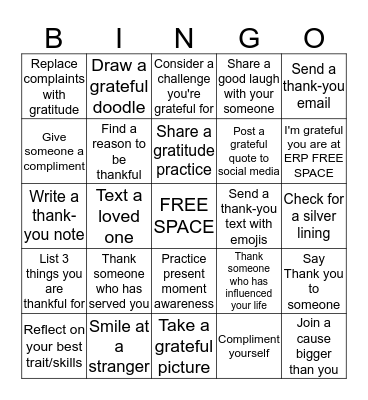 Gratitude Bingo Card
