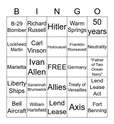 WWII Review Bingo Card