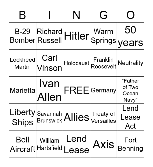 WWII Review Bingo Card