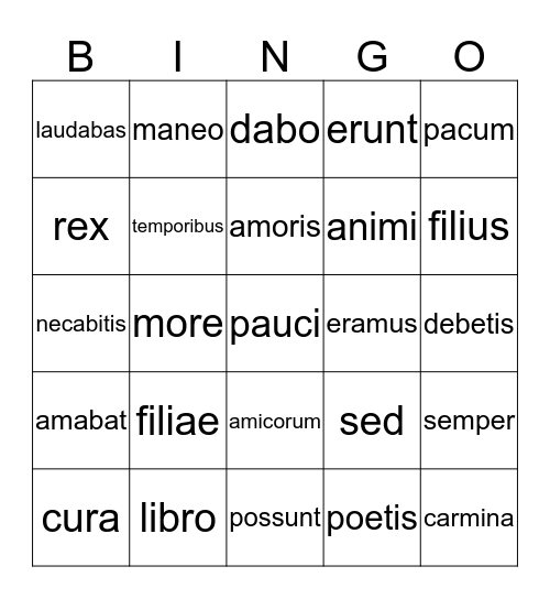 Latin Bingo Card