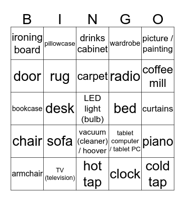 FURNITURE Bingo Card