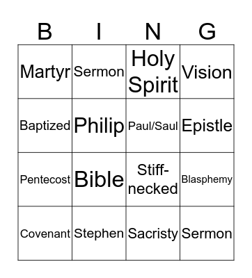 Bible Bingo Card