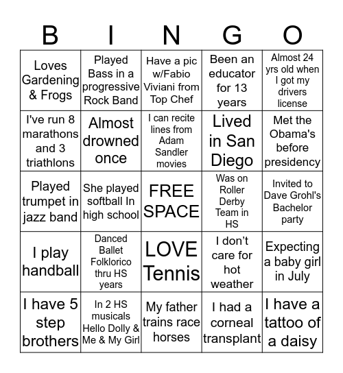 Get To Know Me BINGO Card