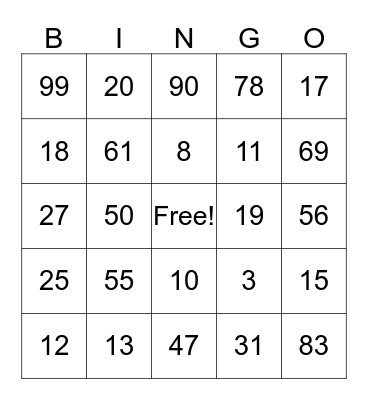 Place Value Bingo Card