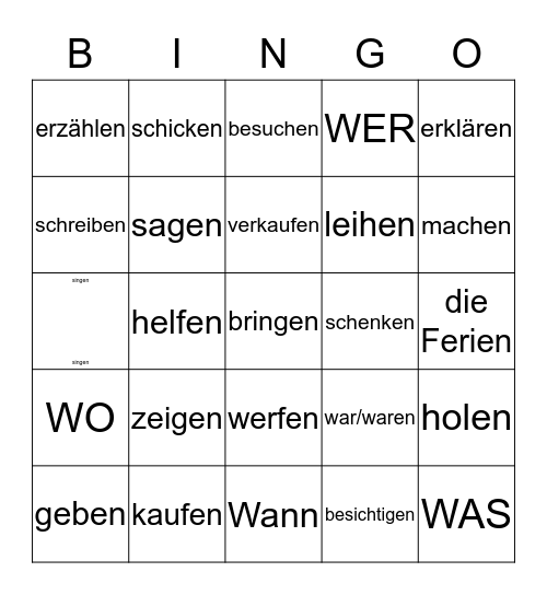 Verben Bingo Card