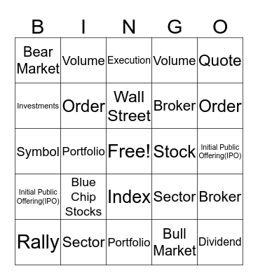Wall Street Bingo Card