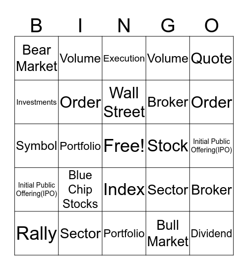 Wall Street Bingo Card