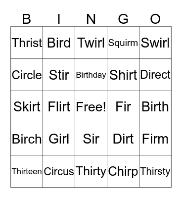 IR Bingo Card