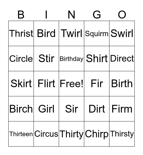 IR Bingo Card