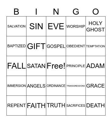 Adam & Eve Bingo Card