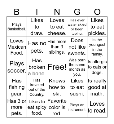 Find someone who. . . Bingo Card