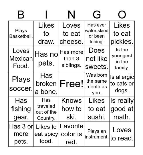 Find someone who. . . Bingo Card