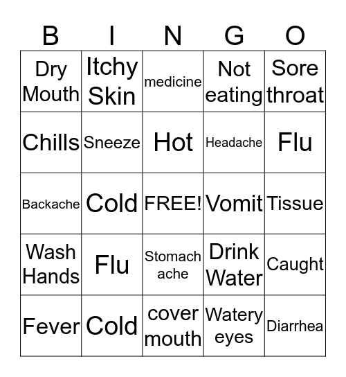 Flu & Cold Prevention  Bingo Card