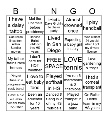 GET TO KNOW ME BINGO Card