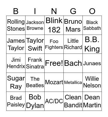 Musical Bingo Card