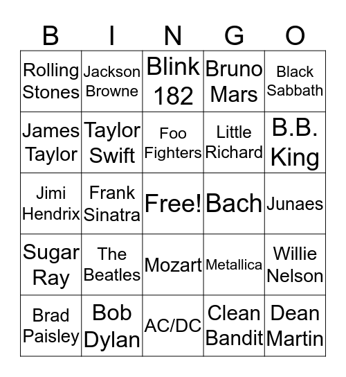 Musical Bingo Card